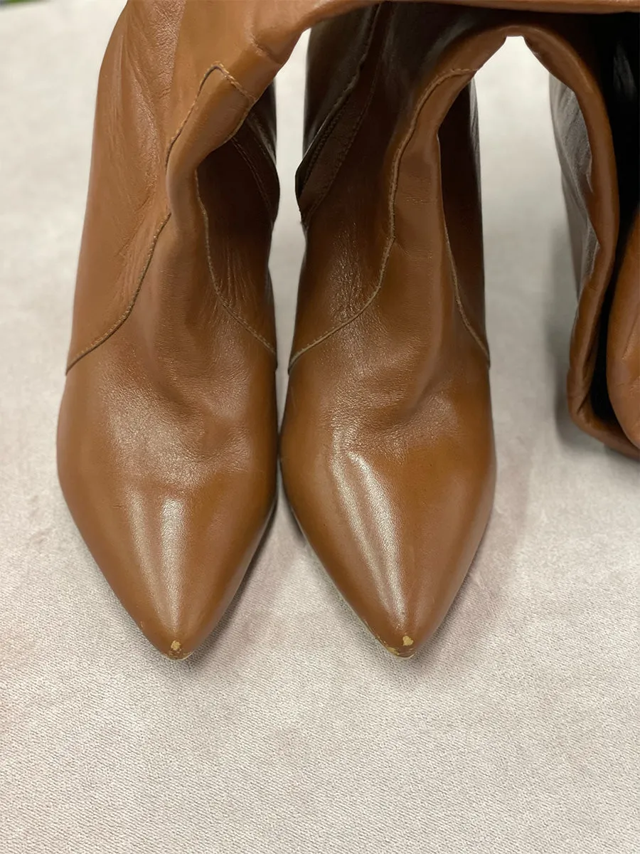 Orange Leather Over-the-Knee Boots