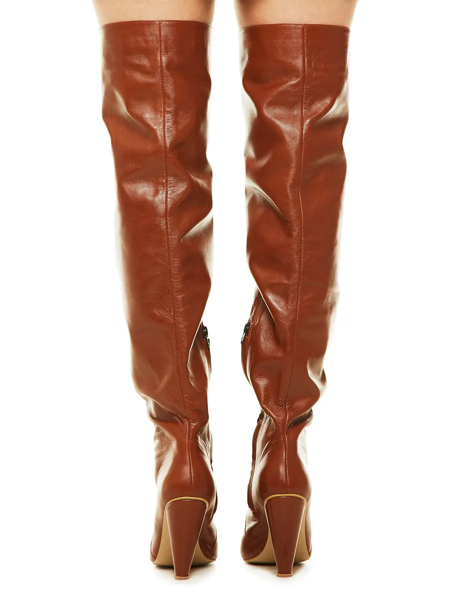 Orange Leather Over-the-Knee Boots