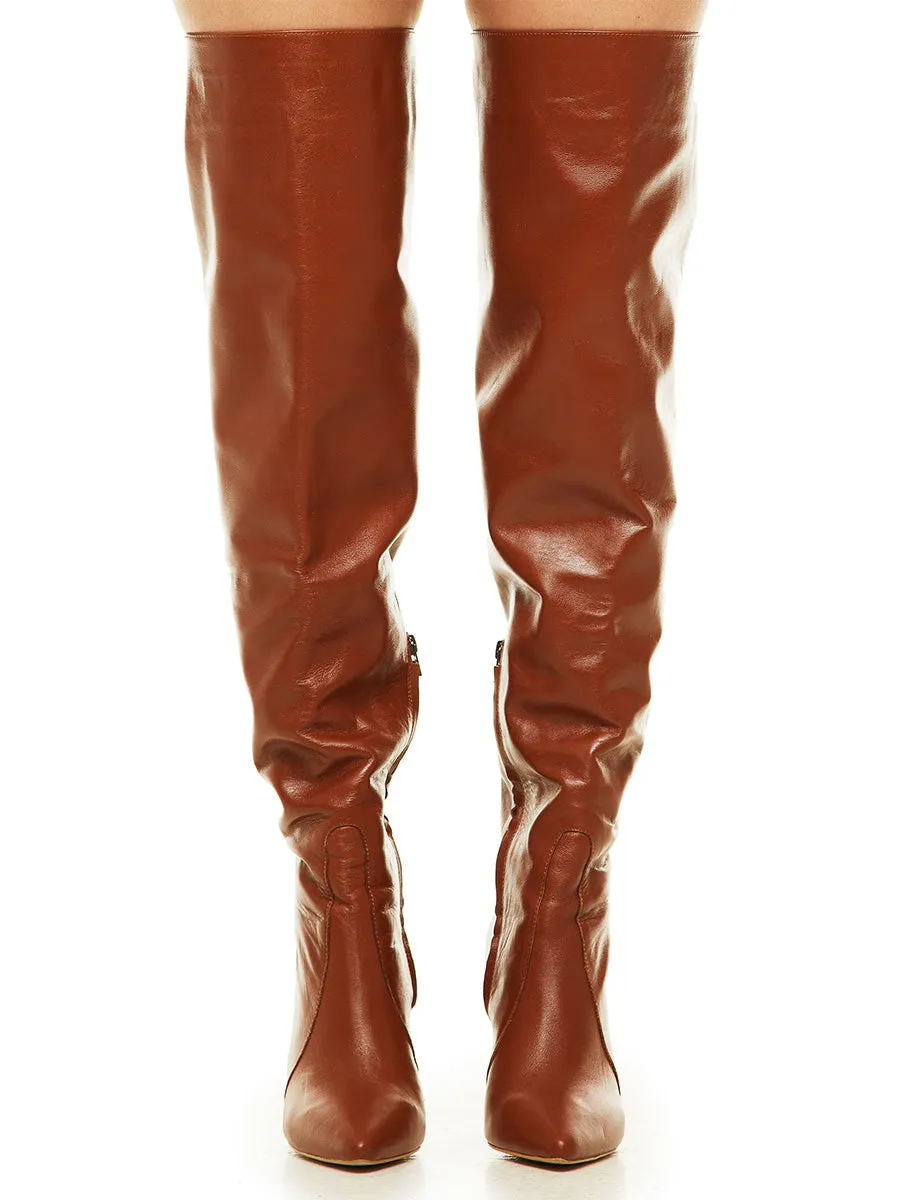 Orange Leather Over-the-Knee Boots