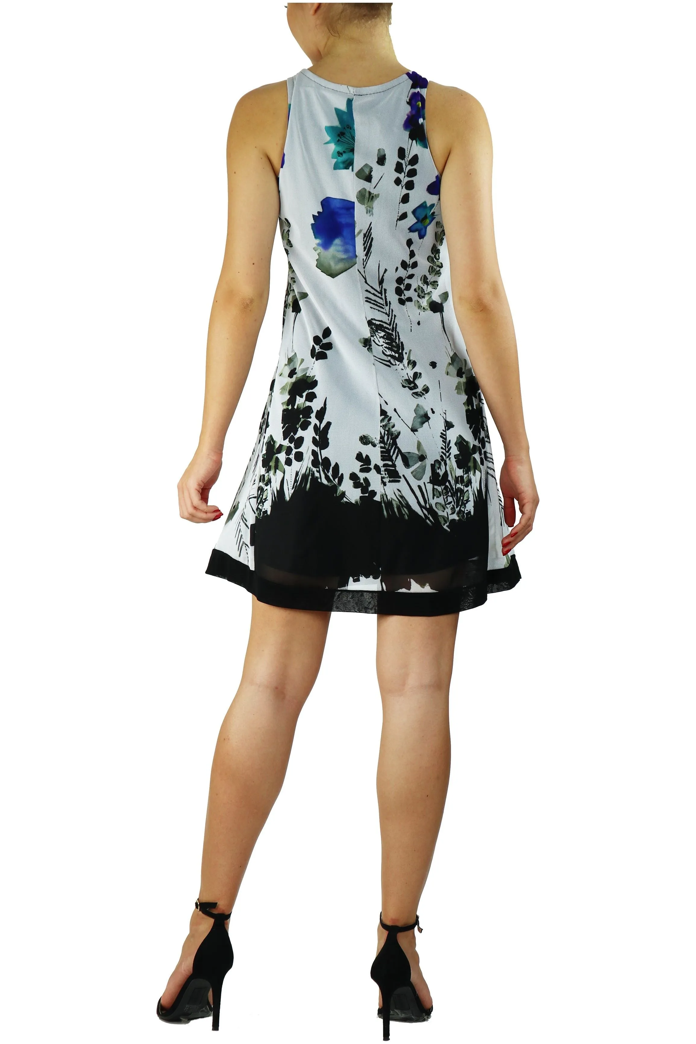 PANSY Sleeveless A-line Above Knee Length Print Mesh Dress