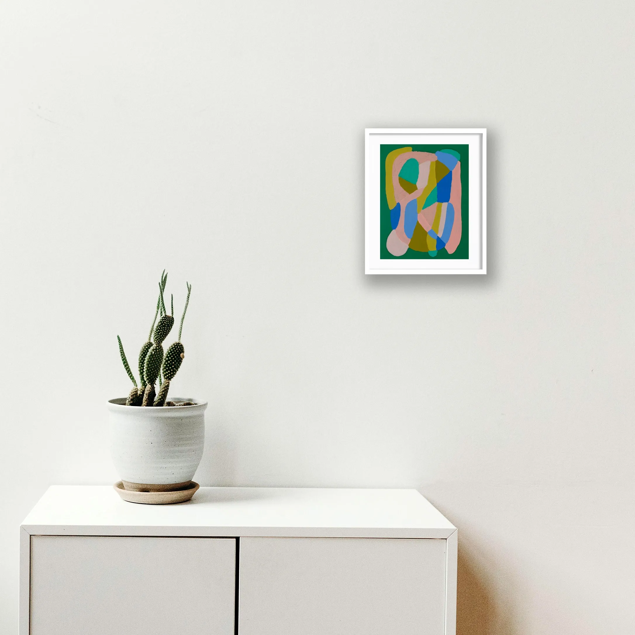 Pink, Mustard, Blue on Green