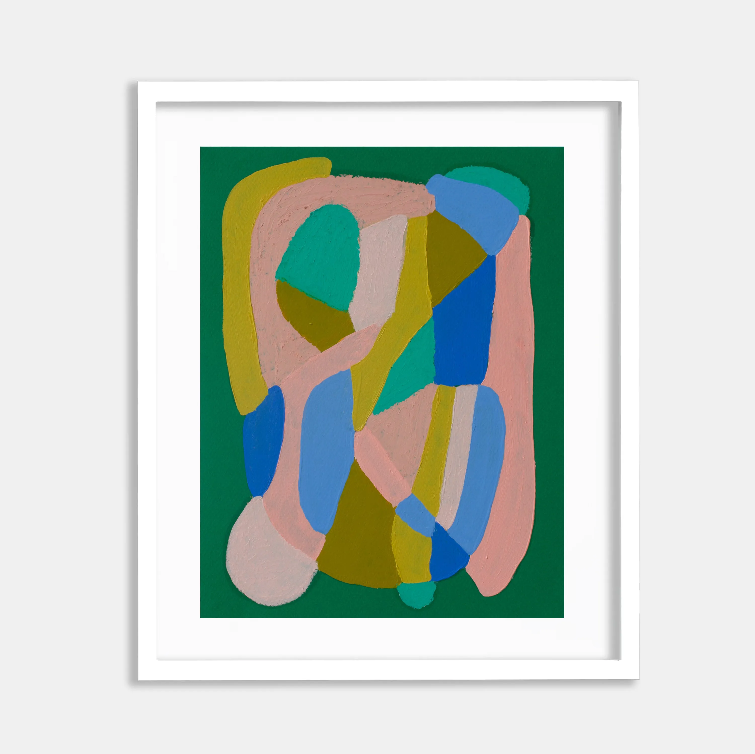 Pink, Mustard, Blue on Green