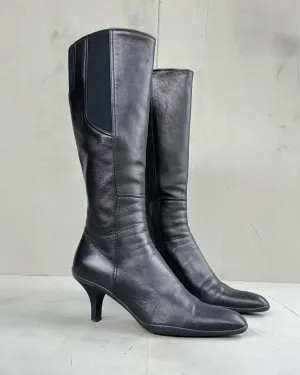 PRADA KITTEN HEEL SPORT LEATHER BOOTS - EU 37