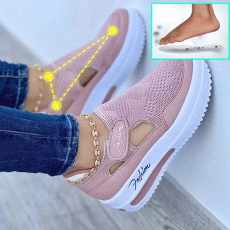 Red Casual Women Breathable Mesh Shoes