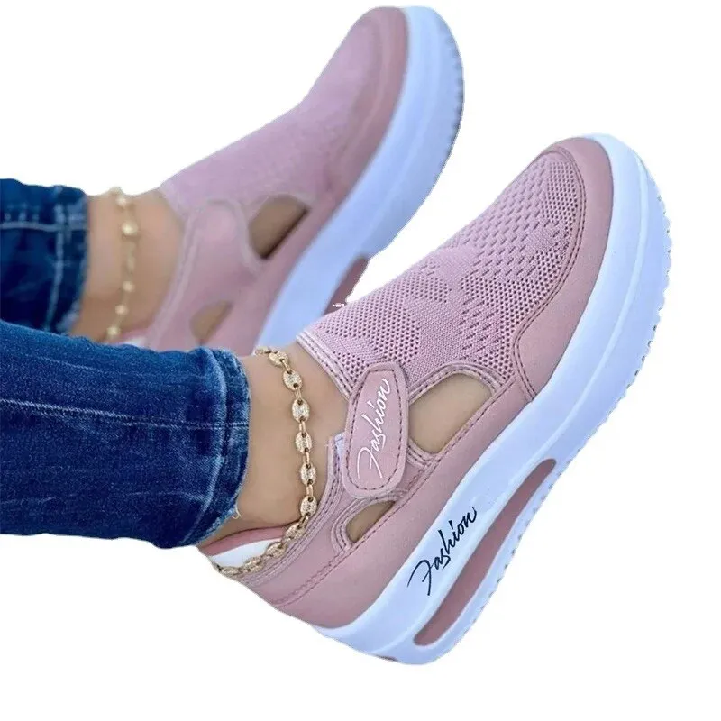 Red Casual Women Breathable Mesh Shoes