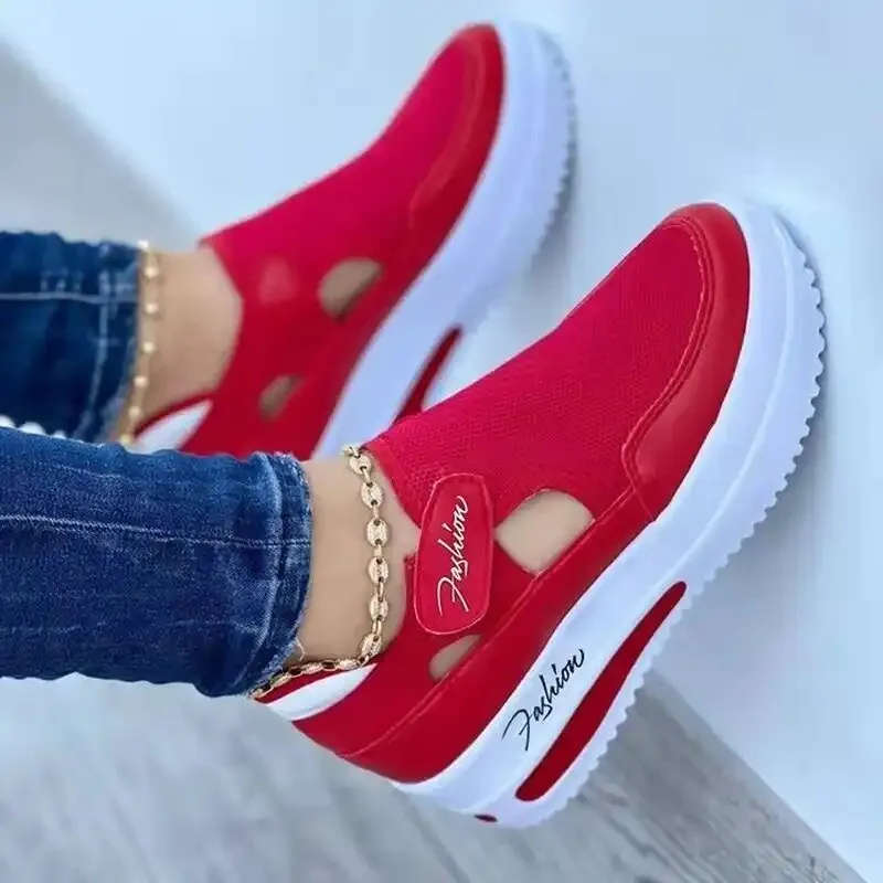 Red Casual Women Breathable Mesh Shoes