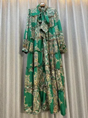 Retro Lantern Sleeve Bow Stand Collar Dress