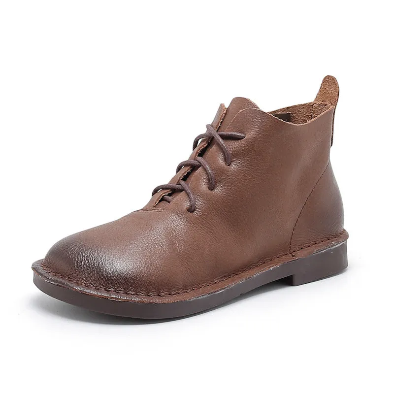 Retro Soft Leather Lace-Up Boots