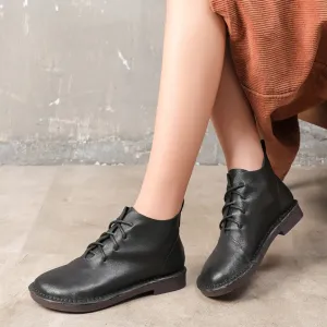 Retro Soft Leather Lace-Up Boots