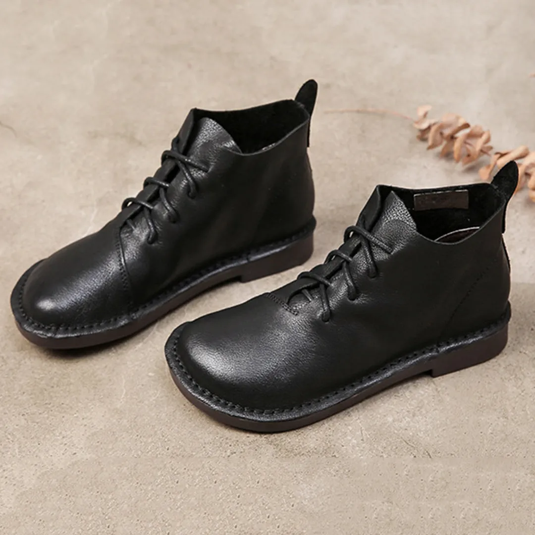 Retro Soft Leather Lace-Up Boots