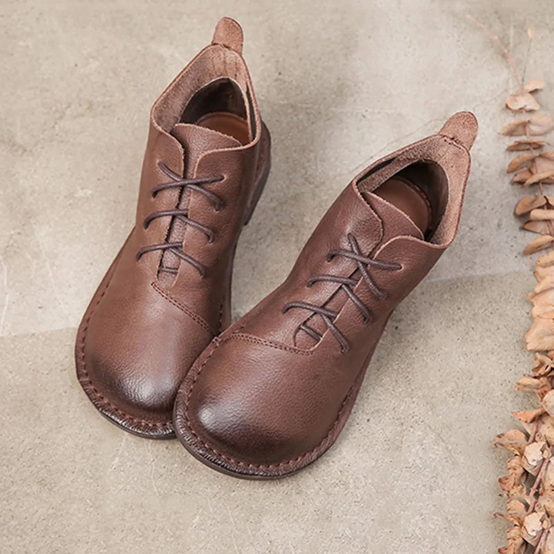 Retro Soft Leather Lace-Up Boots