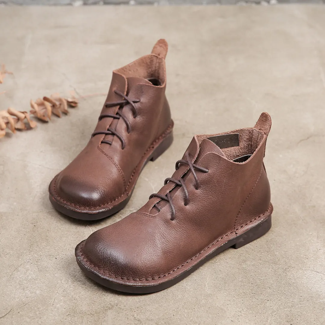 Retro Soft Leather Lace-Up Boots