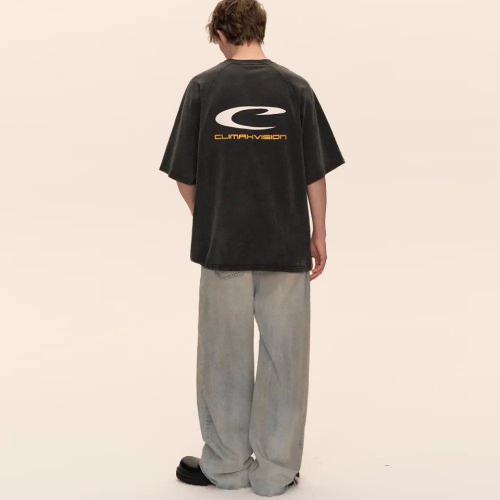 Retro Washed Letter Embroidery T-shirt