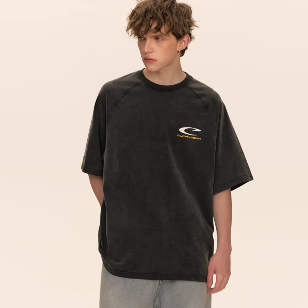 Retro Washed Letter Embroidery T-shirt