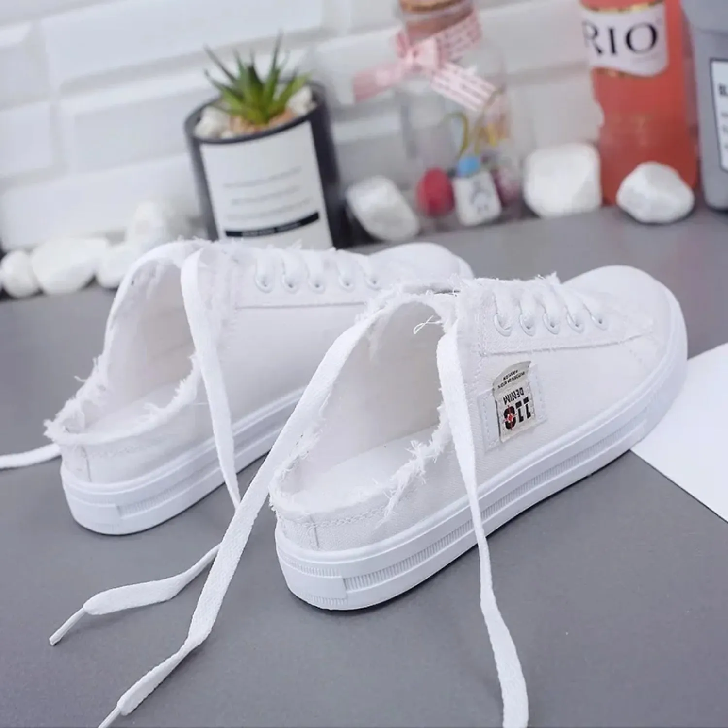 Ripped - Ripped denim canvas shoes