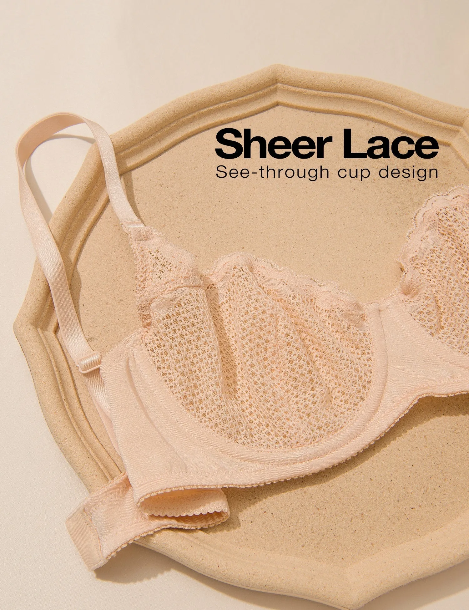 Sexy Lace Mesh Balconette See Through Bralette Half Cup Sheer Bras Nude