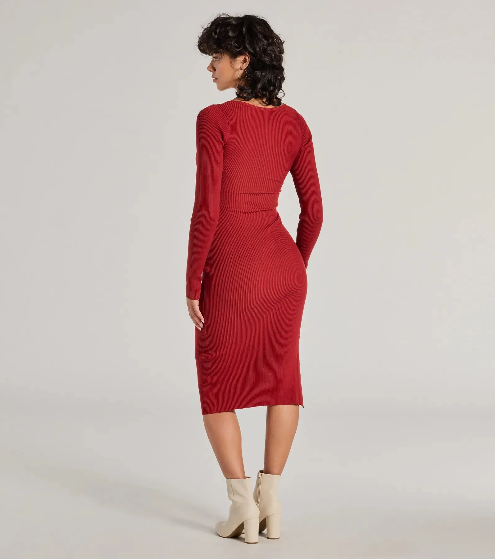 Sleek Essential Ribbed Knit High Slit Midi Dress