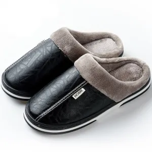 slippers Home Winter Indoor Warm Shoes Thick Bottom Plush  Waterproof Leather House slippers man Cotton shoes