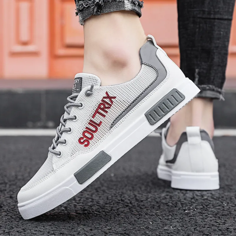 Soultrix Men's Summer Breathable Mesh Shoes, Thin Hollow Sports Casual Sneakers in White for Ultimate Comfort