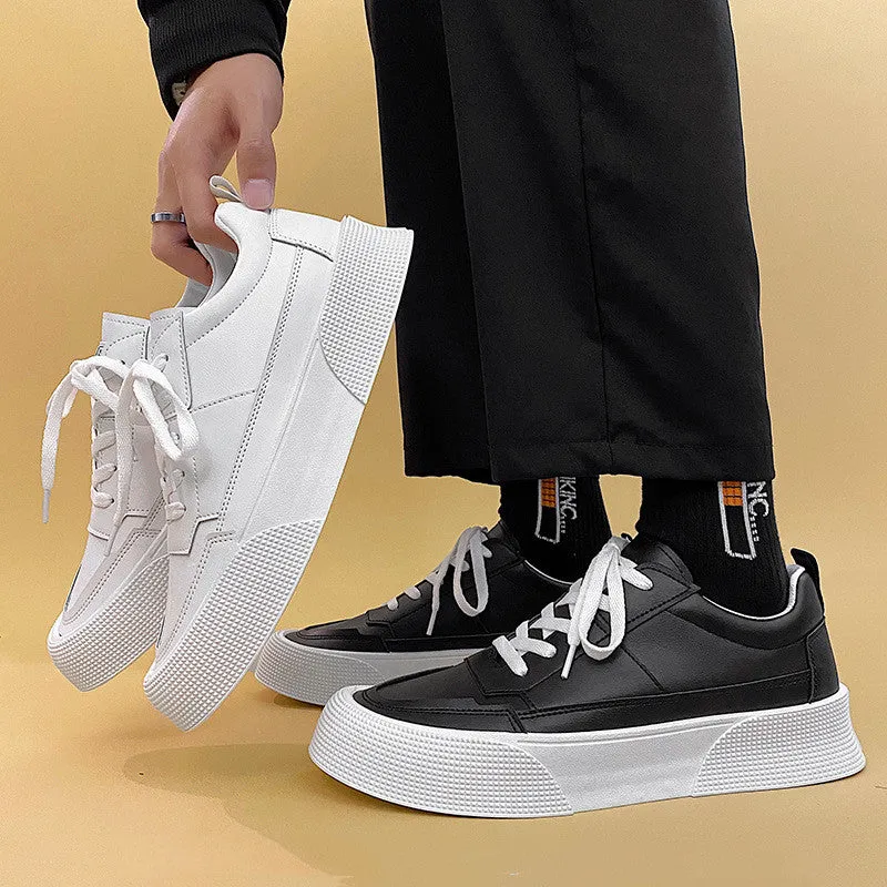 Sports Height Increasing Men's Board Shoes - Leisure Solid Color All-Match with Thick Bottom