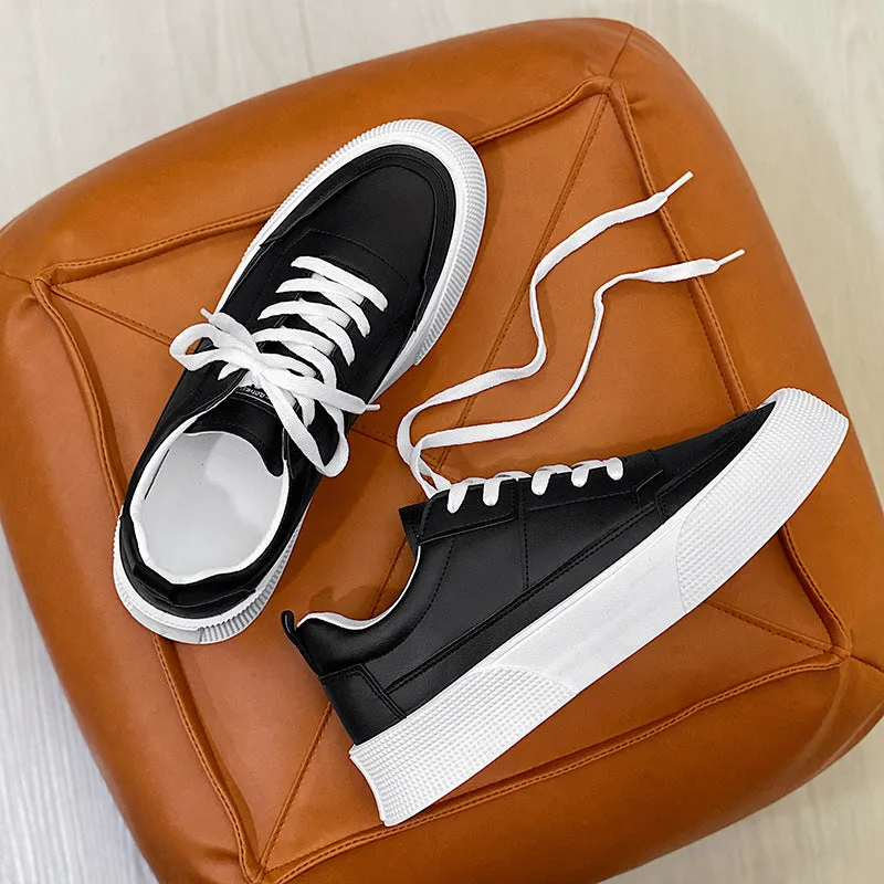 Sports Height Increasing Men's Board Shoes - Leisure Solid Color All-Match with Thick Bottom