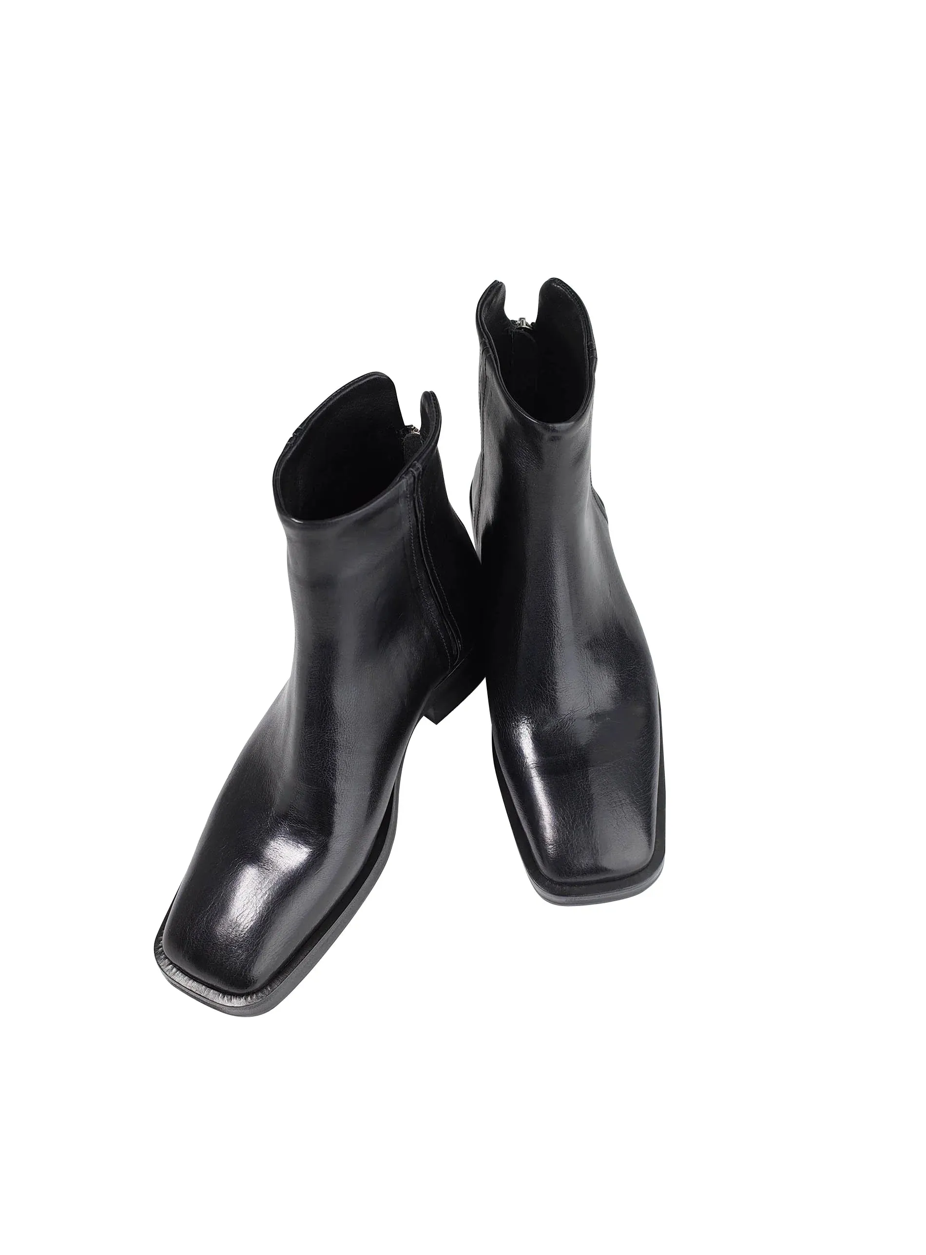Square Toe Black Ankle Boots