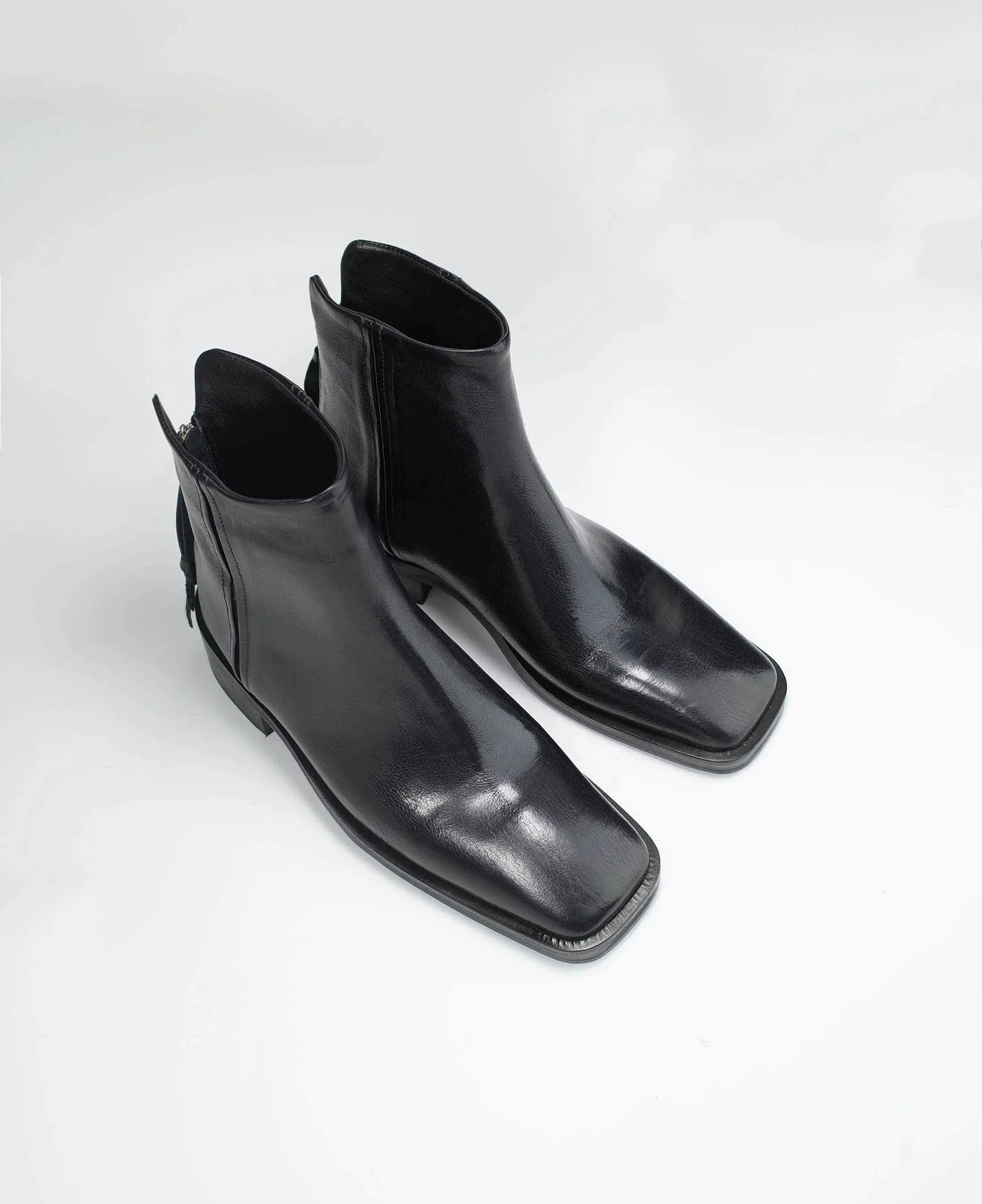 Square Toe Black Ankle Boots