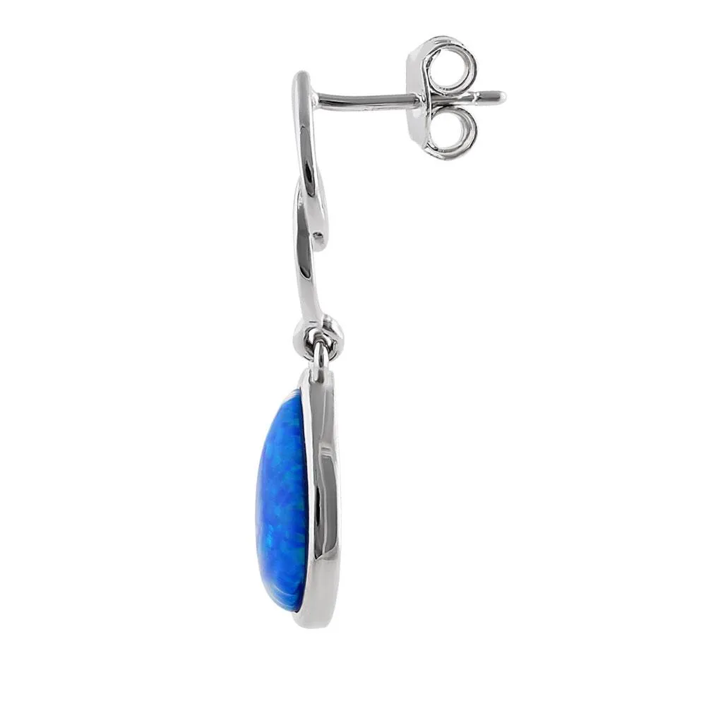 Sterling Silver Blue Lab Opal Twirl Dangling Pear Earrings