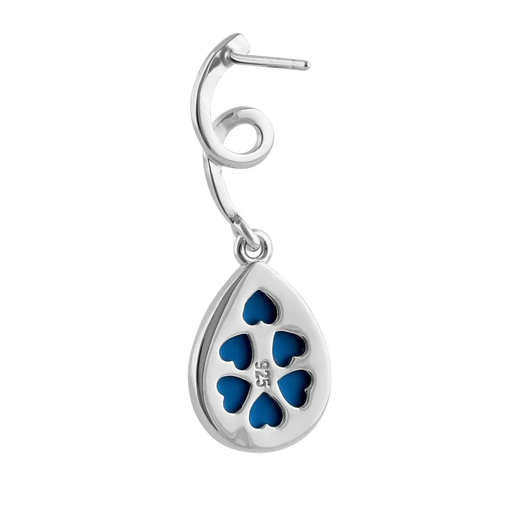 Sterling Silver Blue Lab Opal Twirl Dangling Pear Earrings