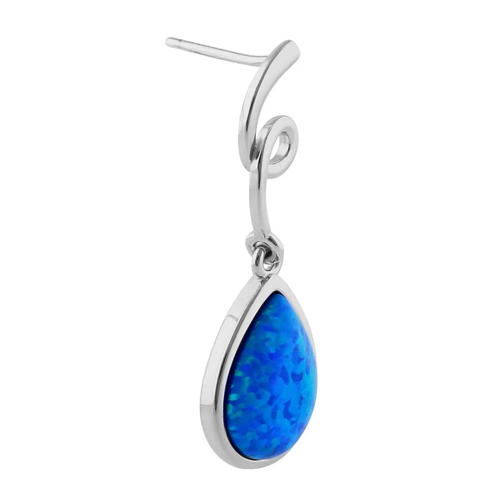Sterling Silver Blue Lab Opal Twirl Dangling Pear Earrings