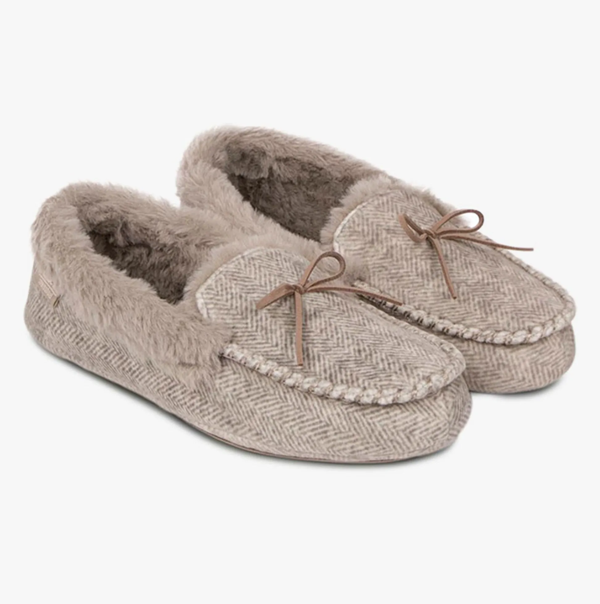 Totes Isotoner HERRINGBONE Womens Moccasin Slippers Beige