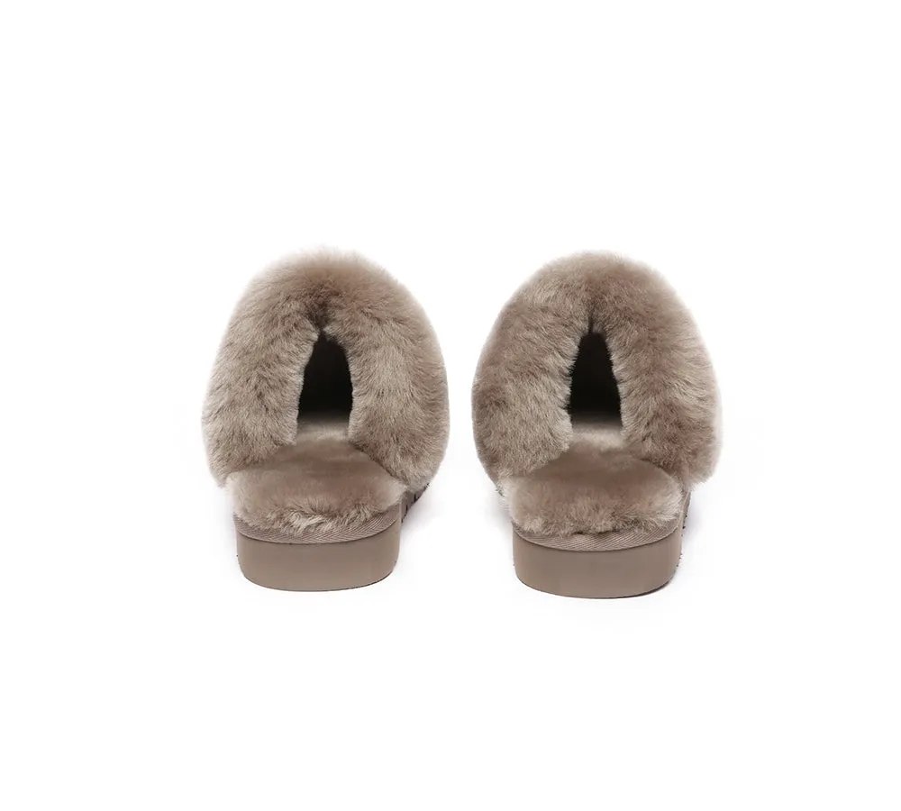 UGG Slippers Women Men Sheepskin Wool Suede Scuff Slippers Muffin