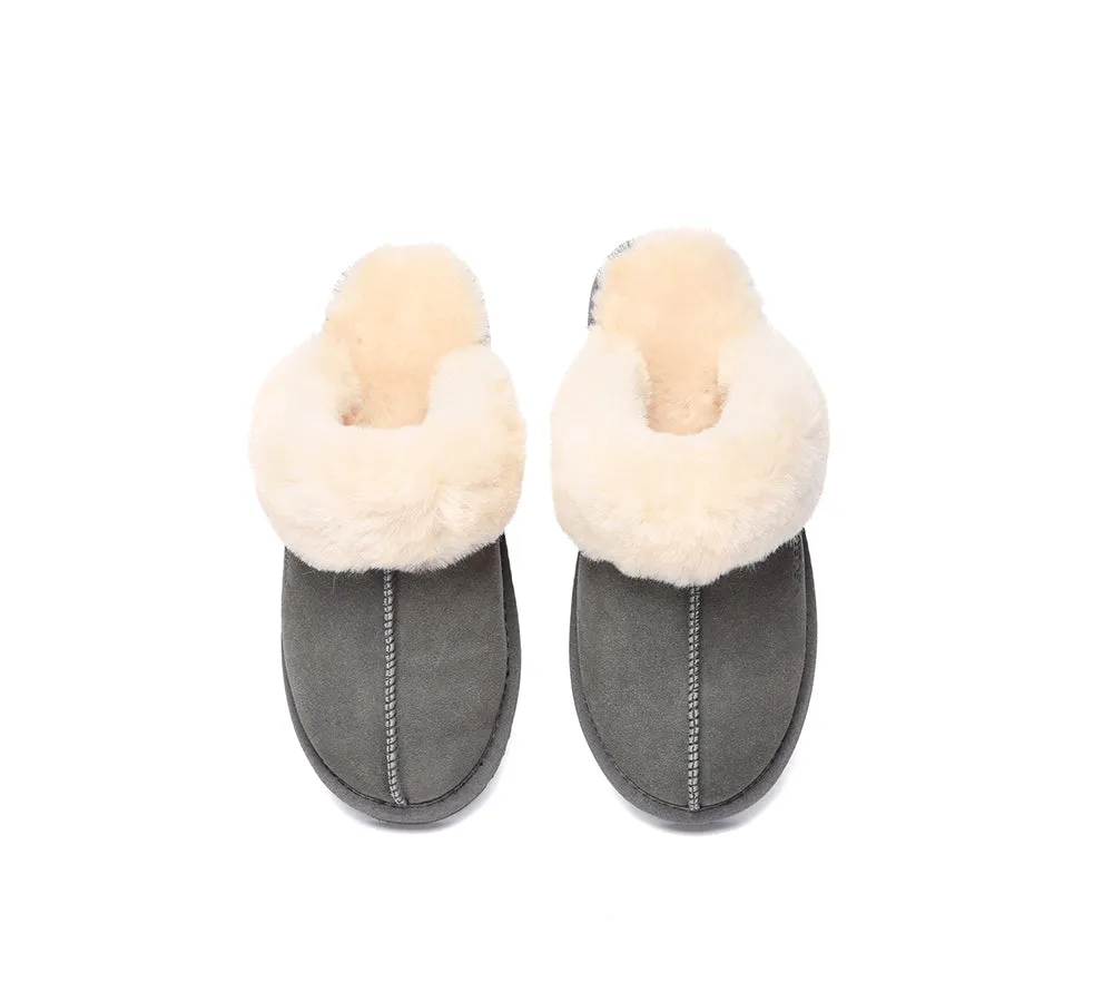 UGG Slippers Women Men Sheepskin Wool Suede Scuff Slippers Muffin