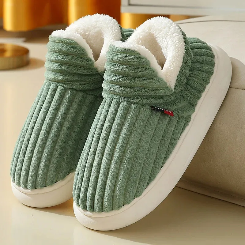 Unisex Home Men Cotton Slippers Casual Plush Shoes Warm Velvet Sneakers