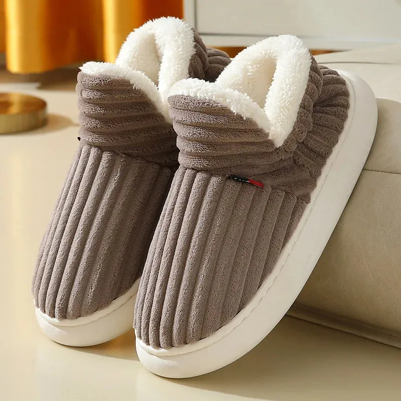 Unisex Home Men Cotton Slippers Casual Plush Shoes Warm Velvet Sneakers