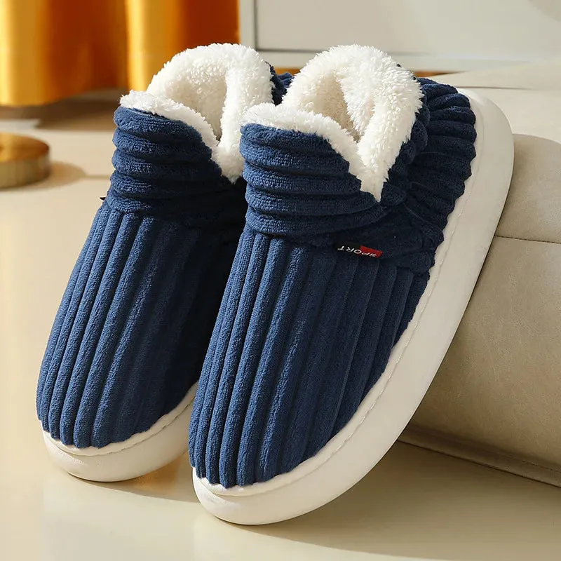 Unisex Home Men Cotton Slippers Casual Plush Shoes Warm Velvet Sneakers
