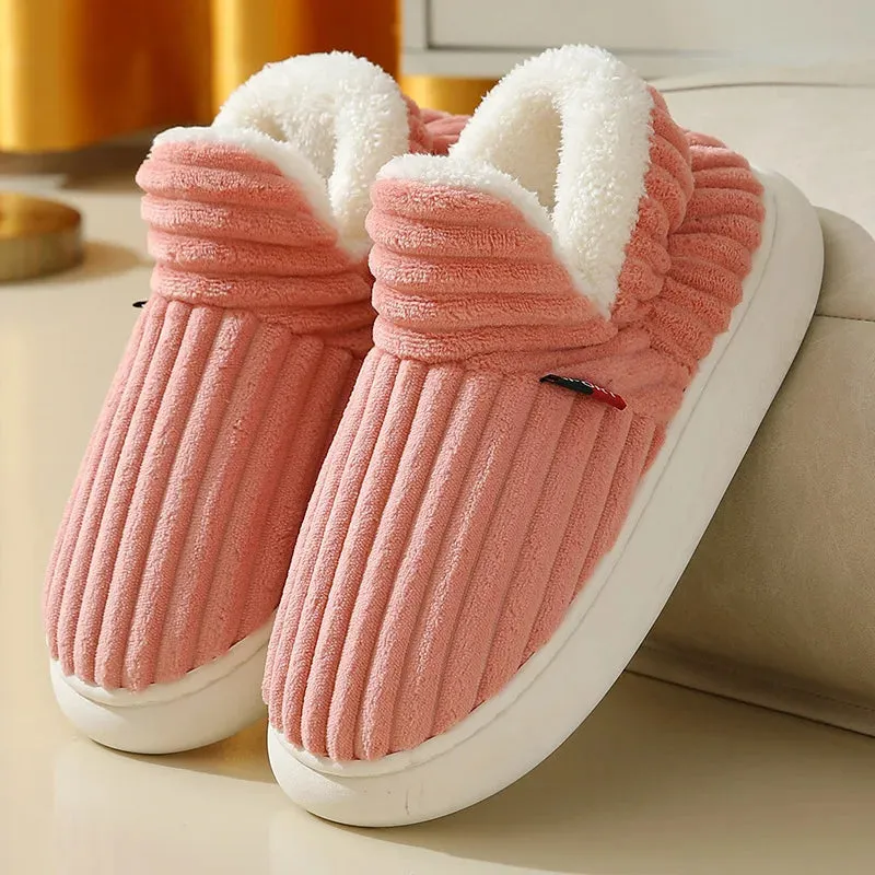 Unisex Home Men Cotton Slippers Casual Plush Shoes Warm Velvet Sneakers