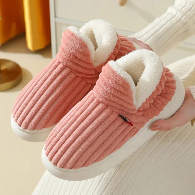 Unisex Home Men Cotton Slippers Casual Plush Shoes Warm Velvet Sneakers