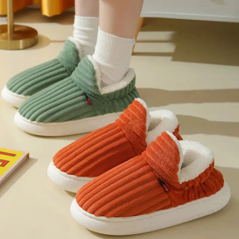 Unisex Home Men Cotton Slippers Casual Plush Shoes Warm Velvet Sneakers