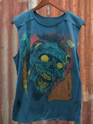 Unisex Retro Blue Rotting Zombies Print 100% Cotton Casual Tank Top