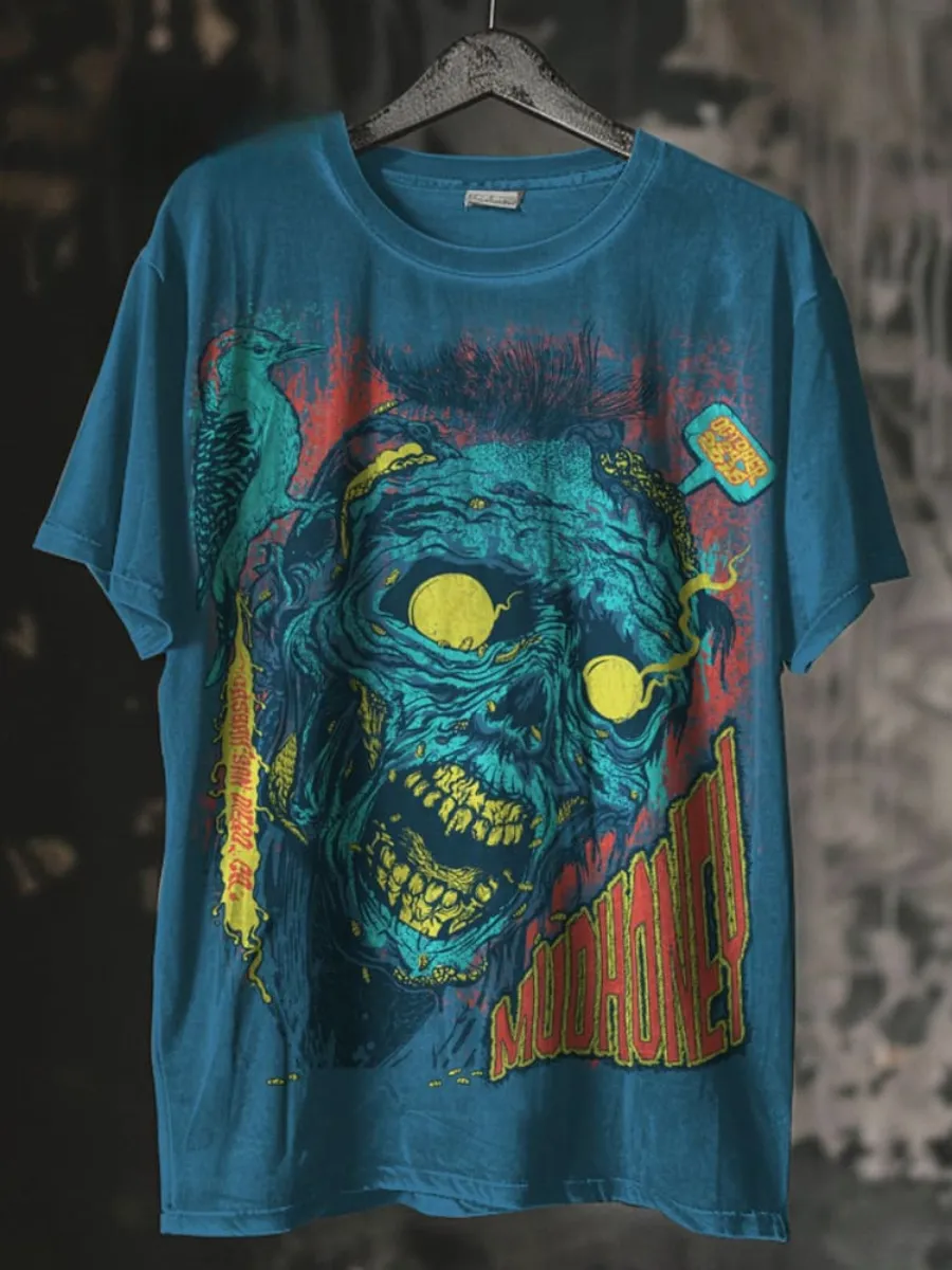 Unisex Retro Blue Rotting Zombies Print 100% Cotton Casual Tank Top
