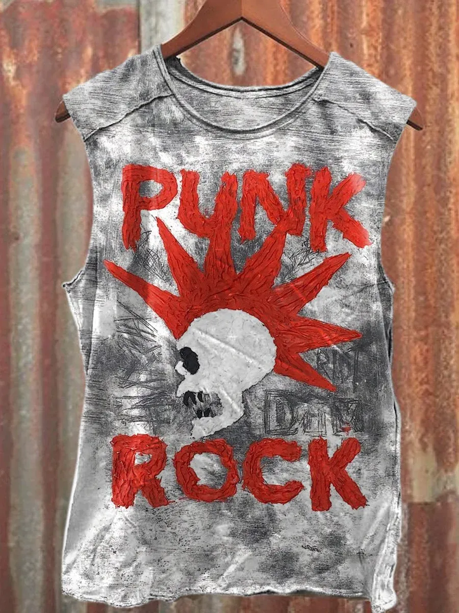Unisex Retro Punk Music Printed Casual Tank Top