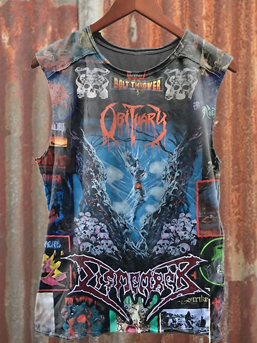 Unisex Retro Rock Music Art Pattern Printed Casual Tank Top