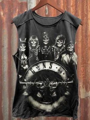 Unisex Retro Rock Music Skull Art Pattern Printed Casual Tank Top