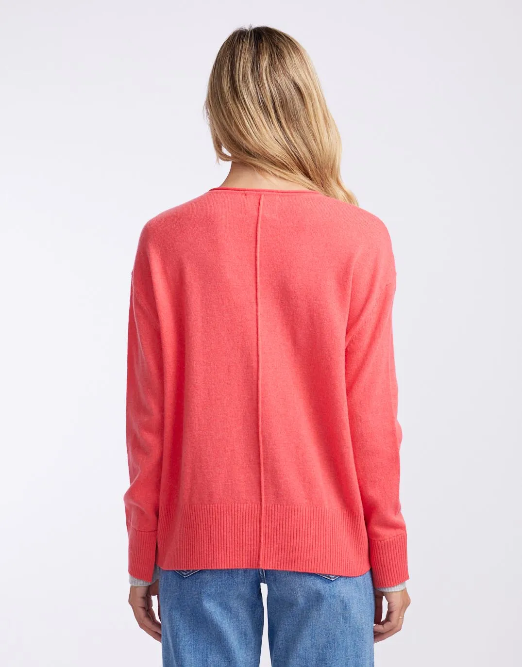 Upstate Wool Cashmere Double Cuff Knit Jumper - Melon/Grey Marle
