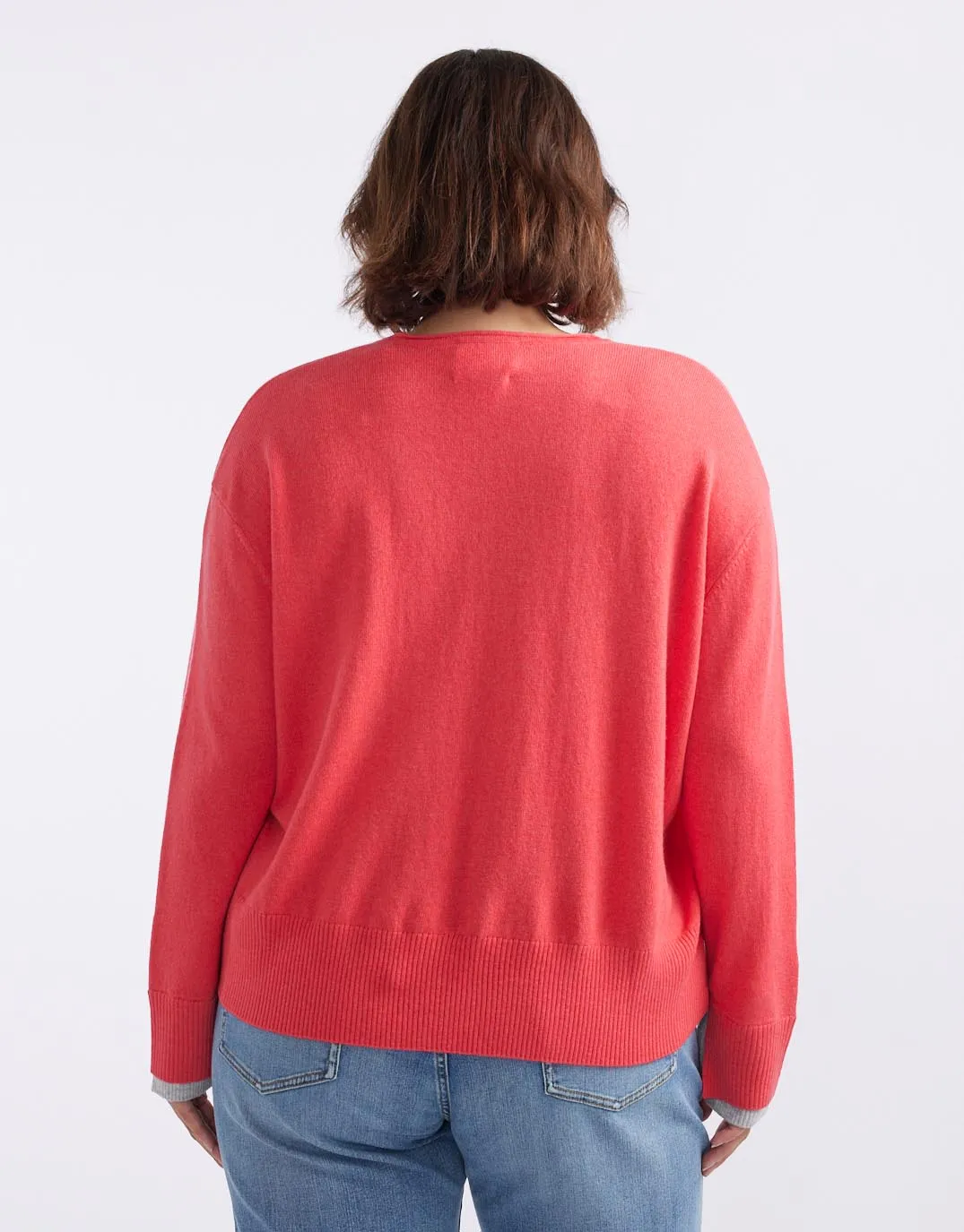 Upstate Wool Cashmere Double Cuff Knit Jumper - Melon/Grey Marle
