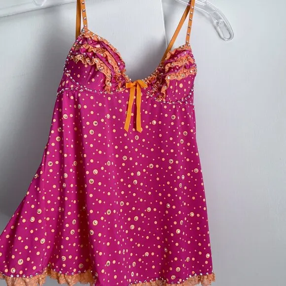 Victoria's Secret Babydoll VTG Sexy Little Things Size 34B Pink Orange Ruffle