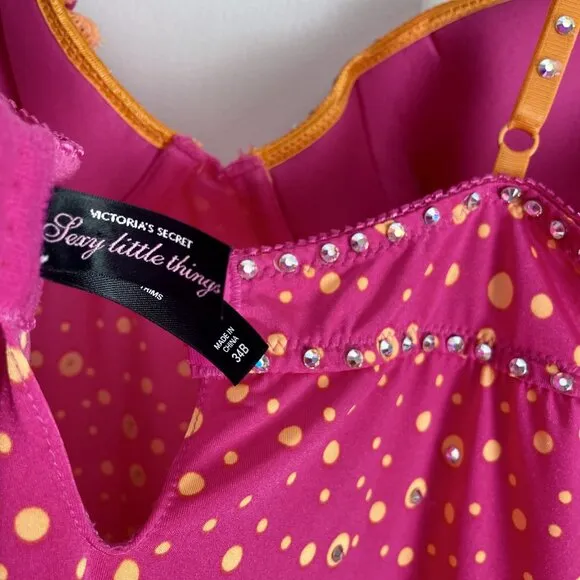 Victoria's Secret Babydoll VTG Sexy Little Things Size 34B Pink Orange Ruffle