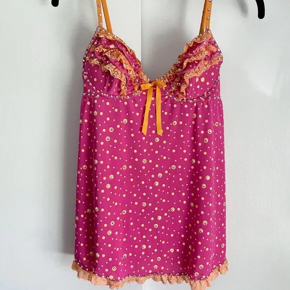 Victoria's Secret Babydoll VTG Sexy Little Things Size 34B Pink Orange Ruffle