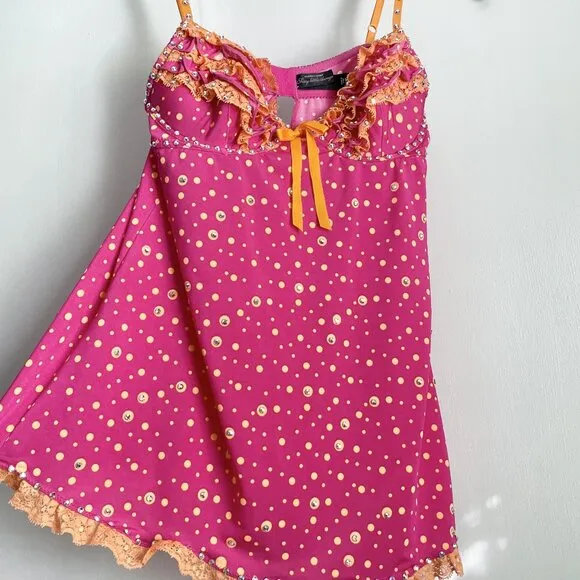 Victoria's Secret Babydoll VTG Sexy Little Things Size 34B Pink Orange Ruffle